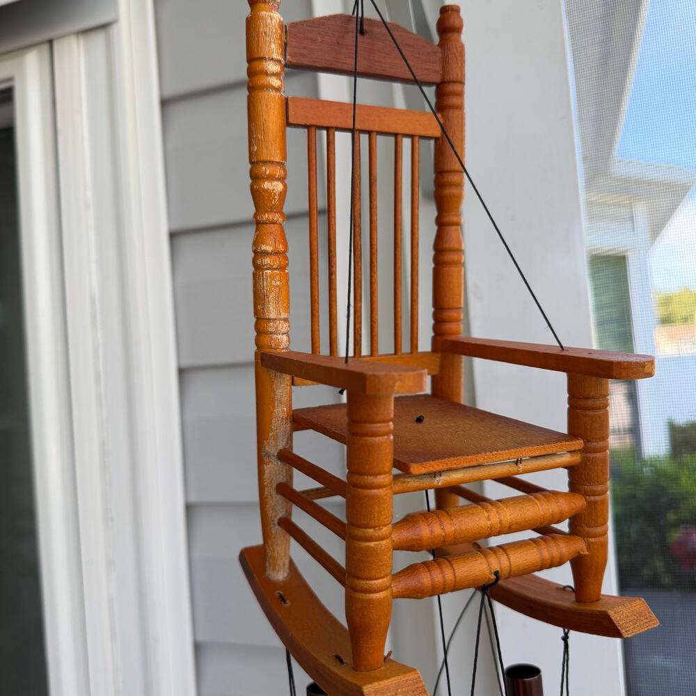 Cracker Barrel Wooden Rocking Chair Wind Chime w/ Box Novelty Collectible FLAW